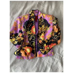 70s psychedelic silk kimono blazer: floral and 🦋s